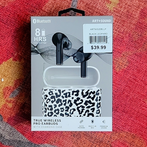 💗 ART + SOUND True Wireless Pro Buds w Charging Case Black Leopard NIB - Picture 1 of 4
